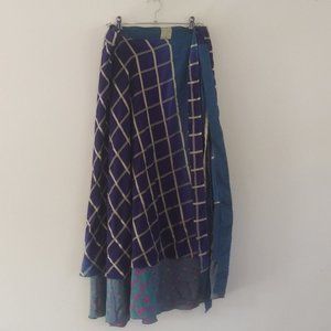 NEW! Navy Teal reversible wrap ankle length skirt PLUS recycled sari fabric